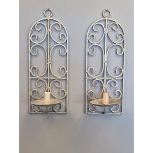 Vintage Distressed Gold Wall Candle Sconces Set 2 Scroll French Farmhouse